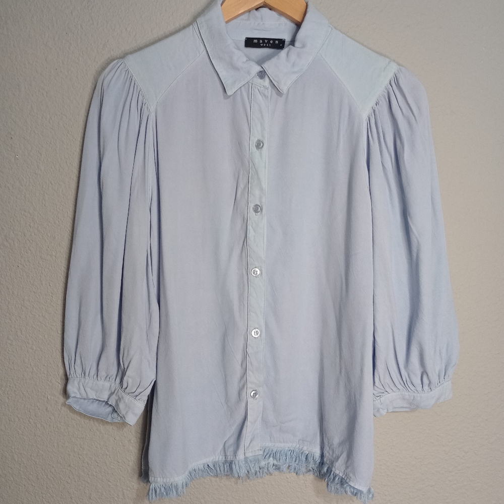 Maven West Voluminous Puff Sleeves Chambray Shirt